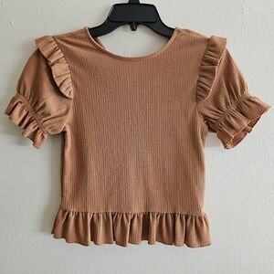 Elegant Ruffled Tan Blouse